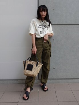 「CORNERS by KR（コーナーズバイケーアール）のCORNERS by KR　バスケットかごバッグ（かごバッグ）」を使った、ななさん（レディース・163cm）の夏コーディネート