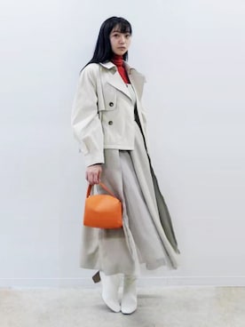 「アイボリー」｜「アイテム（トレンチコート）」を使った、ななさん（レディース・163cm）の冬コーディネート