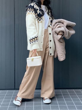 「ボア」｜「アイテム（サロペット/オーバーオール）」を使った、ななさん（レディース・163cm）の冬コーディネート