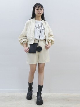 「アイボリー」｜「アイテム（MA-1）」を使った、ななさん（レディース・163cm）の春コーディネート