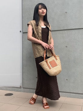 「CORNERS by KR（コーナーズバイケーアール）のCORNERS by KR　バスケットかごバッグ（かごバッグ）」を使った、ななさん（レディース・163cm）の春コーディネート