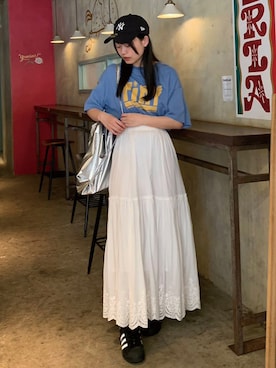 「アイテム（バックパック/リュック、シルバー系）」を使った、ななさん（レディース・163cm）の春コーディネート