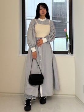 「シャツワンピース」｜「アイテム（その他）」を使った、ななさん（レディース・163cm）の秋コーディネート