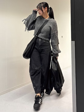 「フェイクレザー」｜「アイテム（ブルゾン）」を使った、ななさん（レディース・163cm）の冬コーディネート