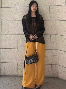 「アイテム（スラックス、イエロー系）」を使った、ななさん（レディース・163cm）の夏コーディネート