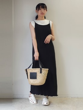 「CORNERS by KR（コーナーズバイケーアール）のCORNERS by KR　バスケットかごバッグ（かごバッグ）」を使った、ななさん（レディース・163cm）の夏コーディネート