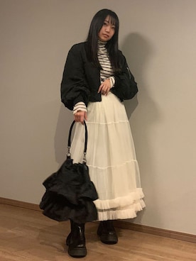「タートルネック」｜「アイテム（MA-1）」を使った、ななさん（レディース・163cm）の冬コーディネート