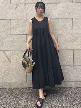 「CORNERS by KR（コーナーズバイケーアール）のCORNERS by KR　バスケットかごバッグ（かごバッグ）」を使った、ななさん（レディース・163cm）の夏コーディネート