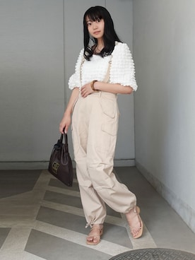 「CORNERS（コーナーズ）のサスペンダー付きカーゴパンツ（カーゴパンツ）」を使った、ななさん（レディース・163cm）の夏コーディネート