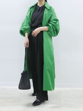 「巾着バッグ」｜「アイテム（トレンチコート）」を使った、ななさん（レディース・163cm）の冬コーディネート