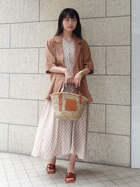 「CORNERS by KR（コーナーズバイケーアール）のCORNERS by KR　バスケットかごバッグ（かごバッグ）」を使った、ななさん（レディース・163cm）の夏コーディネート