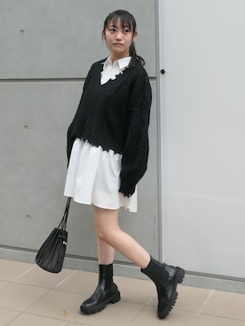 「秋トレンド2021」｜「アイテム（シャツワンピース）」を使った、ななさん（レディース・163cm）の秋コーディネート