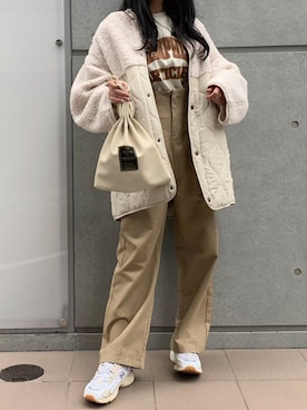 「ボア」｜「アイテム（サロペット/オーバーオール）」を使った、ななさん（レディース・163cm）の冬コーディネート