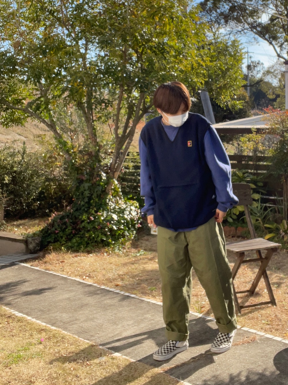 「古着コーデ、古着屋巡り」｜「NIKEのアイテム（ベスト、ブルー系）」を使った、Shimadadaさん（レディース・157cm）の冬コーディネートの1枚目の写真