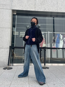 「WHITELAND（ホワイトランド）のWHITELAND/ホワイトランド/RIB CARDIGAN（カーディガン/ボレロ、ブラック系）」を使った、natsushiさん（メンズ・175cm）の冬コーディネート