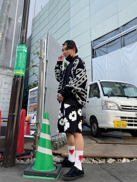 「DANKE SCHON（ダンケシェーン）のDankeSchon/ダンケシェーン/チェ―ン柄カーディガン（カーディガン/ボレロ、ブラック系）」を使った、natsushiさん（メンズ・175cm）の秋コーディネート