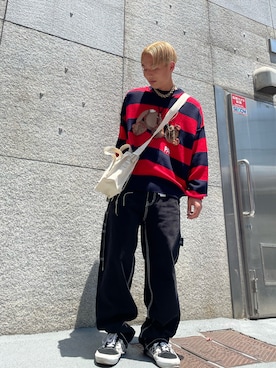 「DANKE SCHON（ダンケシェーン）のDankeSchon/ダンケシェーン/0 Stitch Painter Pants/０ステッチペインターパンツ（その他パンツ、ブラック系）」を使った、natsushiさん（メンズ・175cm）の夏コーディネート