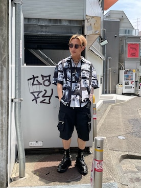 「A4A（エーフォーエー）のA4A/エーフォーエー/PHOTO s/s Shirts（シャツ/ブラウス）」を使った、natsushiさん（メンズ・175cm）の春コーディネート