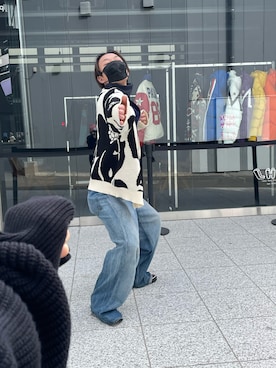 「WHITELAND（ホワイトランド）のWHITELAND/ホワイトランド/FLOWER CARDIGAN（カーディガン/ボレロ、ブラック系）」を使った、natsushiさん（メンズ・175cm）の冬コーディネート