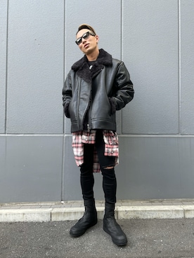 「DANKE SCHON（ダンケシェーン）のアイテム（ライダースジャケット）」を使った、natsushiさん（メンズ・175cm）の秋コーディネート