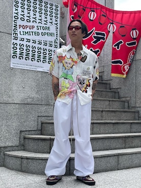 「DANKE SCHON（ダンケシェーン）のDankeSchon/ダンケシェーン/TC TWILL SNOW PANTS（その他パンツ、ホワイト系）」を使った、natsushiさん（メンズ・175cm）の夏コーディネート