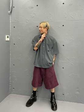 「WHITELAND（ホワイトランド）のWHITELAND/ホワイトランド/半袖シャツ（シャツ/ブラウス、グレー系）」を使った、natsushiさん（メンズ・175cm）の夏コーディネート