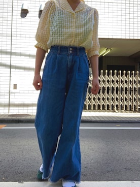 「poppyのアイテム（シャツ/ブラウス、イエロー系）」を使った、@_eさん（レディース・152cm）の夏コーディネート
