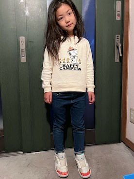 「petit main（プティマイン）のアイテム（スウェット）」を使った、御坊茶魔美さん（キッズ・110cm）の春コーディネート