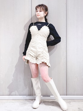 「リルリリー」｜「アイテム（オールインワン・サロペット）」を使った、ゆずさん（レディース・155cm）の冬コーディネート