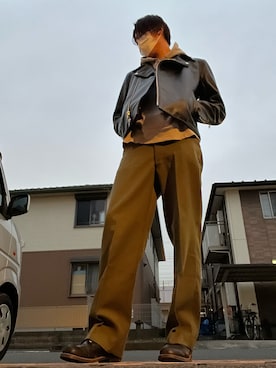 「VANSON（ヴァンソン）のアイテム（ライダースジャケット）」を使った、タイキさん（メンズ・186cm）の冬コーディネート
