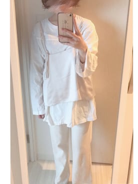 「オールホワイト」｜「アイテム（ステンカラーコート）」を使った、Rminさん（レディース・156cm）の春コーディネート