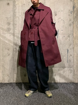 「アイテム（トレンチコート、パープル系）」を使った、kさん（メンズ・169cm）の秋コーディネート