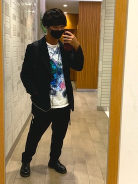 「BLACK Scandal Yohji Yamamoto（ブラックスキャンダルヨウジヤマモト）のアイテム（パンツ）」を使った、hideさん（メンズ・169cm）の秋コーディネート