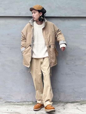 「no brand（ノーブランド）のアイテム（その他シューズ）」を使った、ffflea👾さん（メンズ・178cm）の冬コーディネート