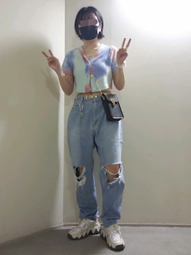 「レザー」｜「アイテム（デジタル腕時計）」を使った、ささきさん（レディース・155cm）の夏コーディネート