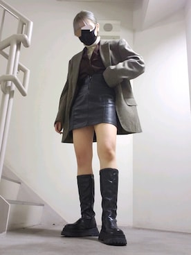 「アイテム（カーディガン/ボレロ、ブラウン系）」を使った、ささきさん（レディース・155cm）の冬コーディネート