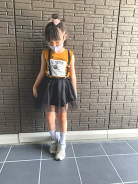 「アイテム（スカート、ブラック系）」を使った、らーさんさん（キッズ・110cm）の夏コーディネート