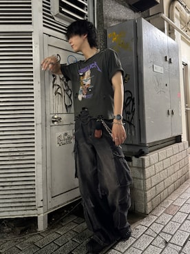 「ANDER HUNK（アンダーハンク）の4-Pocket Cargo Denim Pants/4ポケットカーゴデニムパンツ（カーゴパンツ）」を使った、ともき / 畳屋さんさん（メンズ・174cm・20代）の夏コーディネート