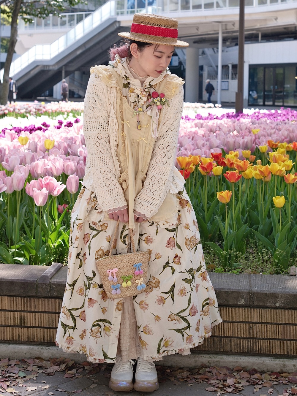 ピンクハウス チュニック ワンピース 黄色系 生成り 新品 刺繍 うさぎ 傘