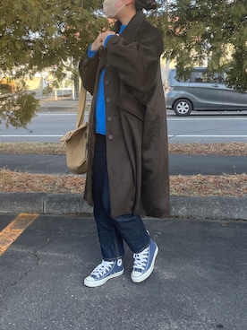 「ブルーニット」｜「アイテム（ステンカラーコート）」を使った、はるさん（レディース・160cm）の冬コーディネート