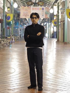 「JINS（ジンズ）のアイテム（メガネ、ブラック系）」を使った、ショウタロウさん（メンズ・175cm）の春コーディネート