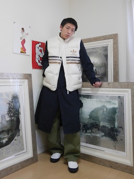 「adidas（アディダス）のアイテム（ダウンベスト）」を使った、kenさん（メンズ・173cm）の冬コーディネート