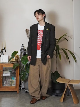 「beautiful people（ビューティフルピープル）のorganic FOXbrown    denim trousers fit（デニムパンツ、ブラウン系）」を使った、kenさん（メンズ・173cm）の春コーディネート