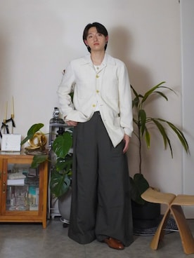 「Sefr（セファ）のSefr(セファー) RAMPOUA SHIRT  SF-25SSM-038（シャツ/ブラウス、ホワイト系）」を使った、kenさん（メンズ・173cm）の春コーディネート
