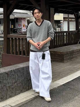 「アイテム（スラックス）」を使った、kenさん（メンズ・173cm）の春コーディネート