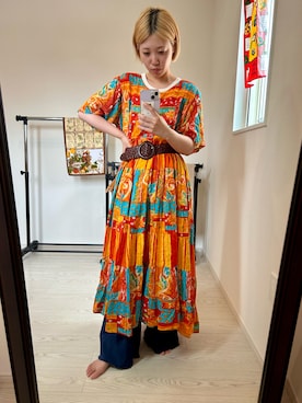 「古着女子」｜「アイテム（ワンピース/ドレス）」を使った、めいめいさん（レディース・157cm）の夏コーディネート