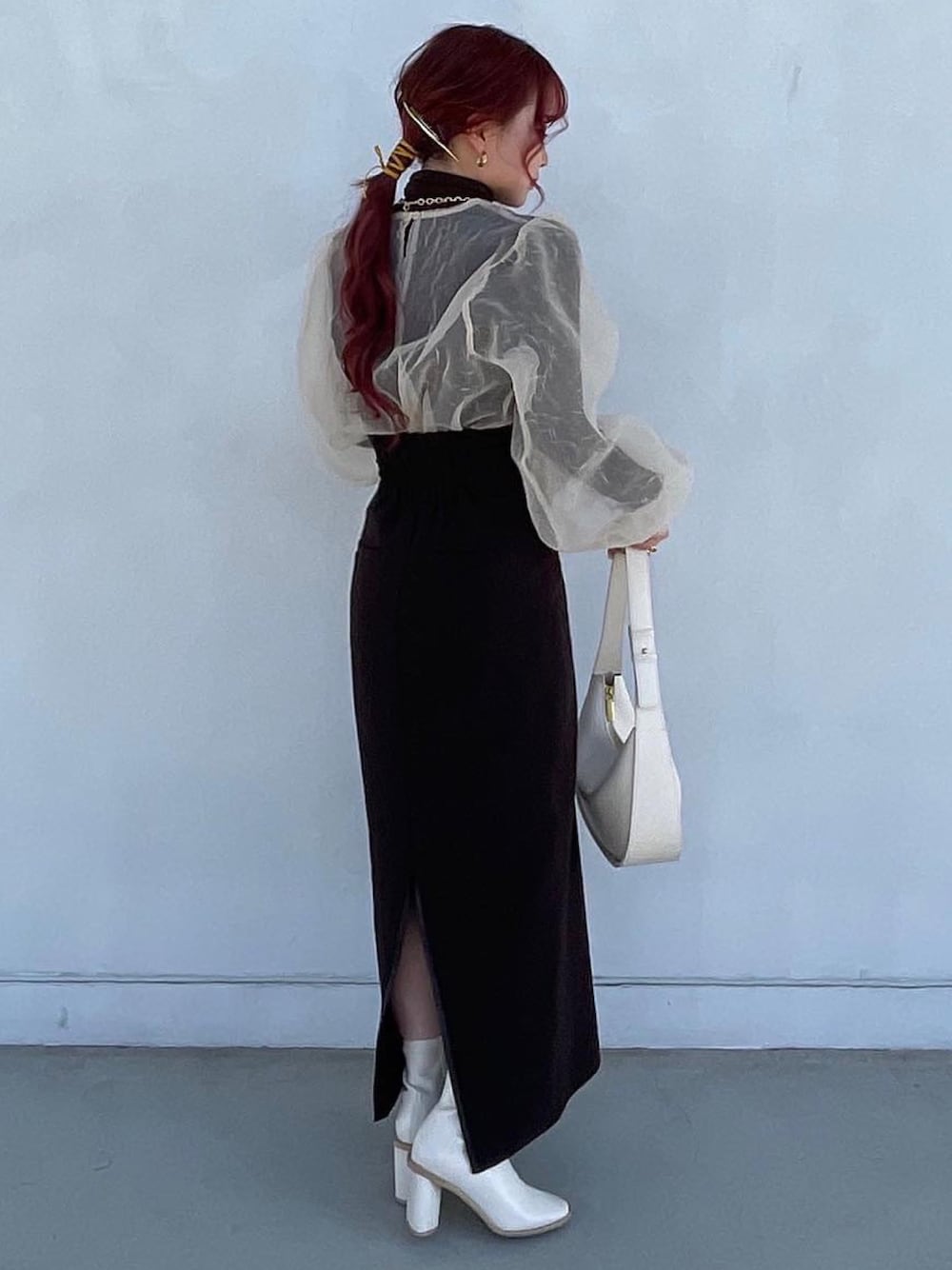 ハイウエストパイピングスリットナロースカート 260437を使った人気