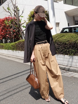 「キャップ女子」｜「アイテム（ジャケット/アウター）」を使った、あかねさん（レディース・164cm）の春コーディネート