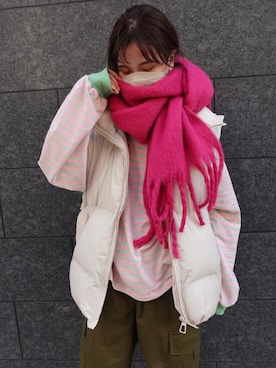 「CORNERS（コーナーズ）のサスペンダー付きカーゴパンツ（カーゴパンツ）」を使った、あかねさん（レディース・164cm）の冬コーディネート