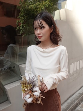 「CORNERS（コーナーズ）のアイテム（スカート）」を使った、あかねさん（レディース・165cm）の秋コーディネート